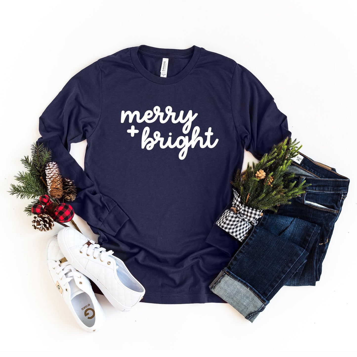 Merry And Bright Bold Cursive | Long Sleeve Crew Neck