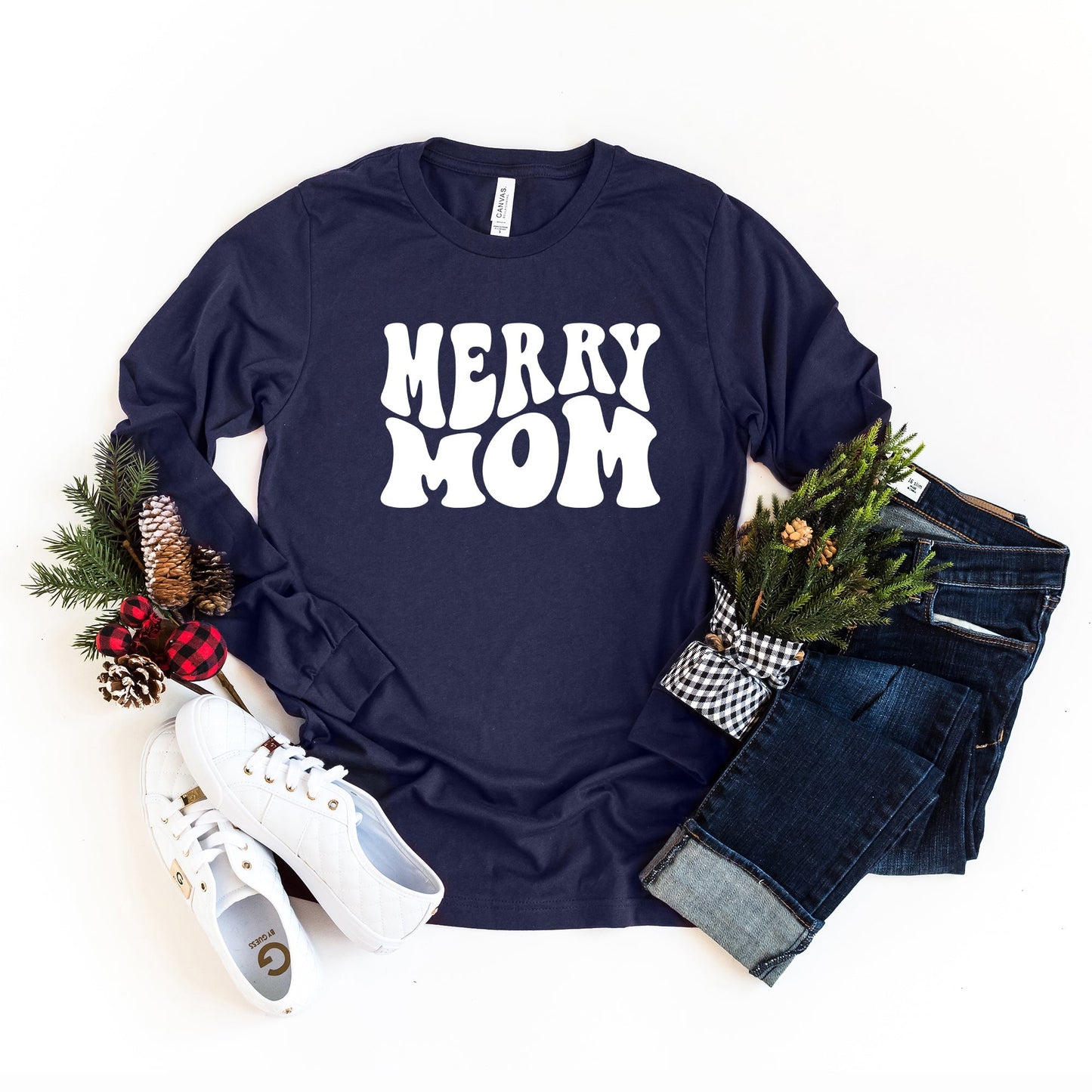 Merry Mom Wavy | Long Sleeve Crew Neck