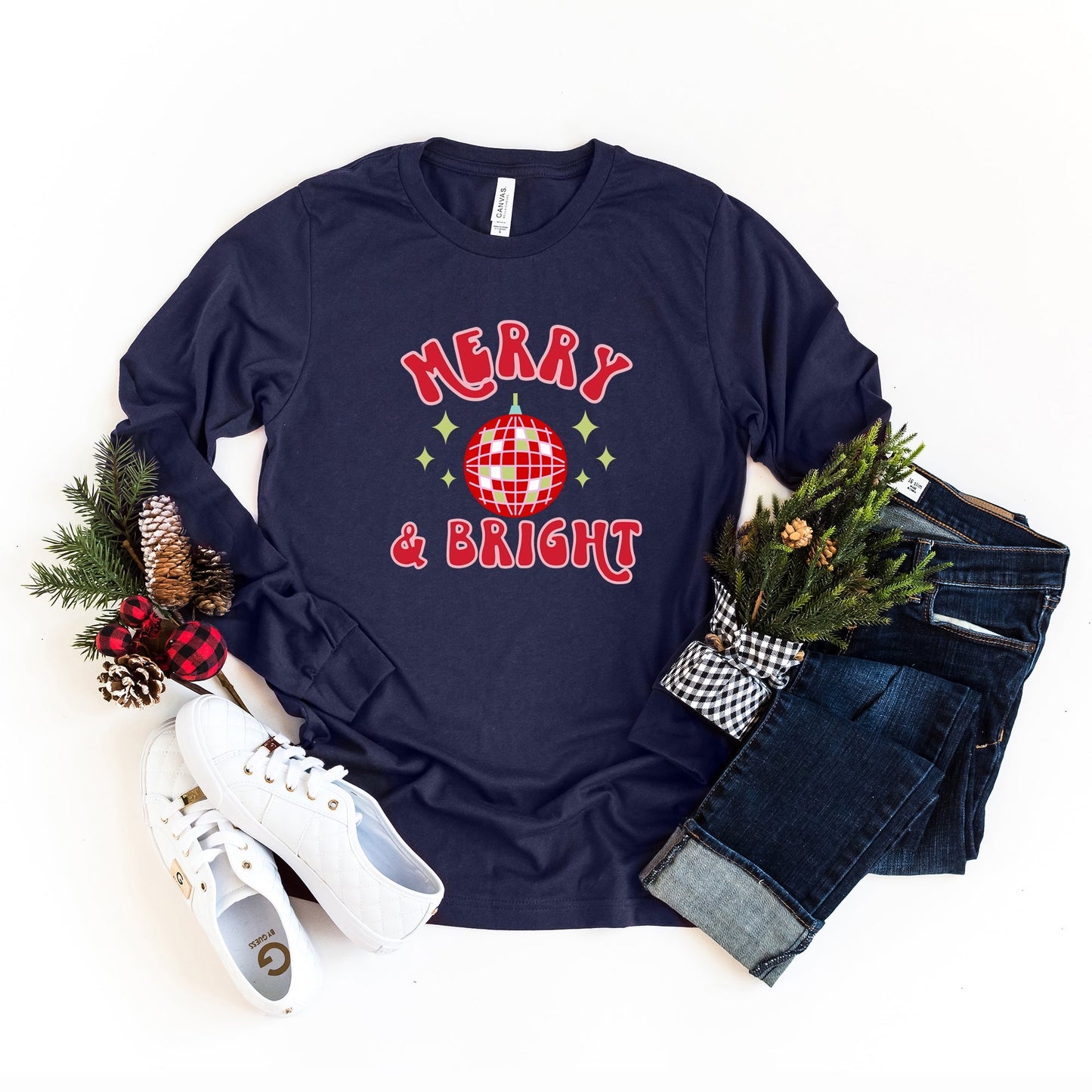 Merry And Bright Disco Ball | Long Sleeve Crew Neck