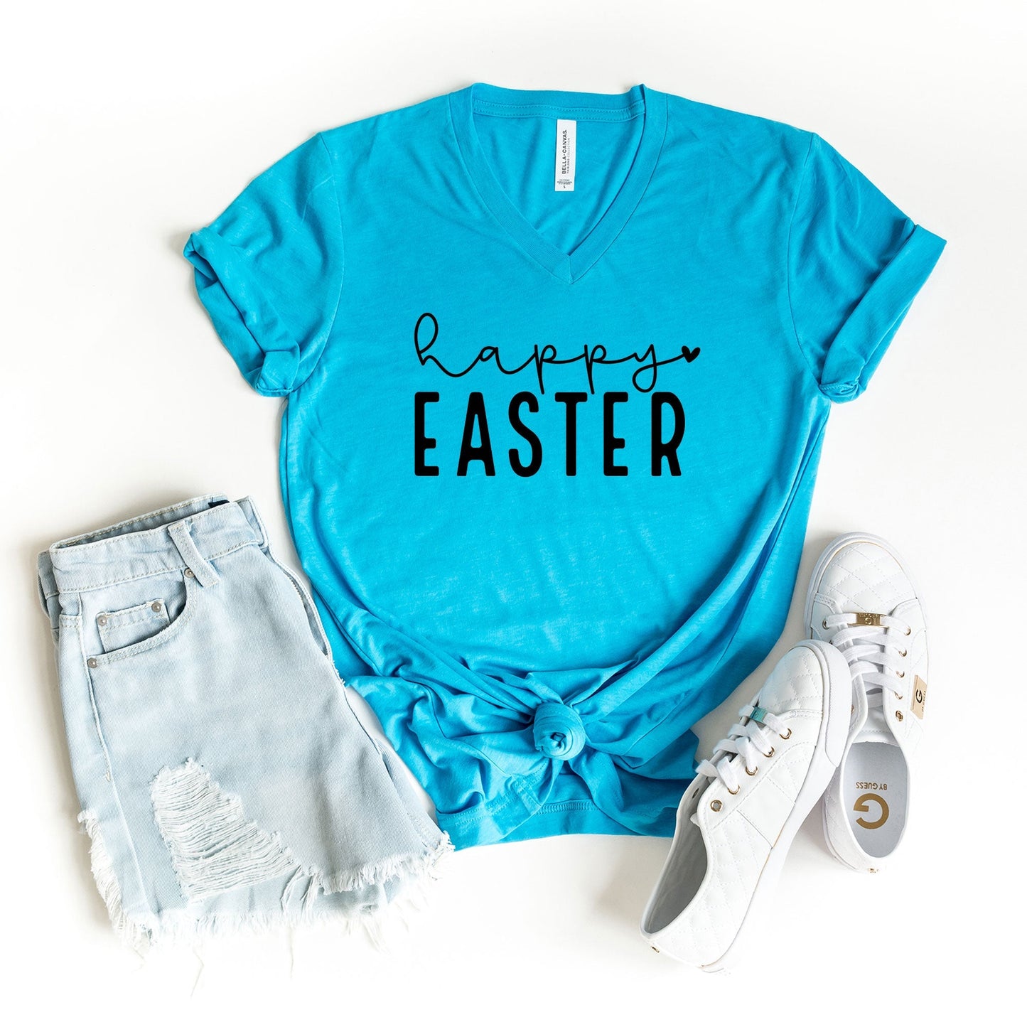 Happy Easter With Heart | Short Sleeve V-Neck