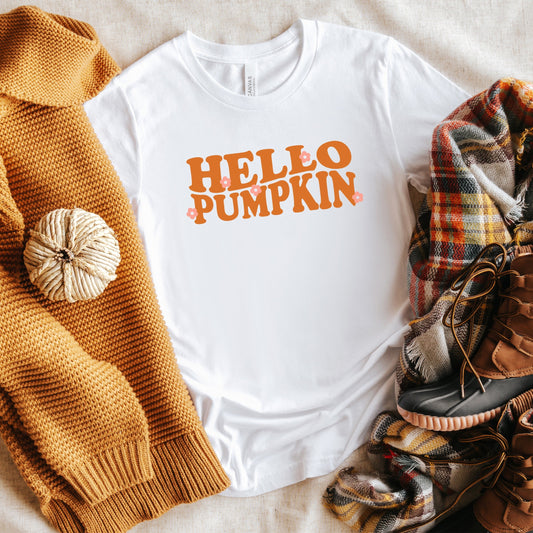 Hello Pumpkin Flowers | Short Sleeve Crew Neck