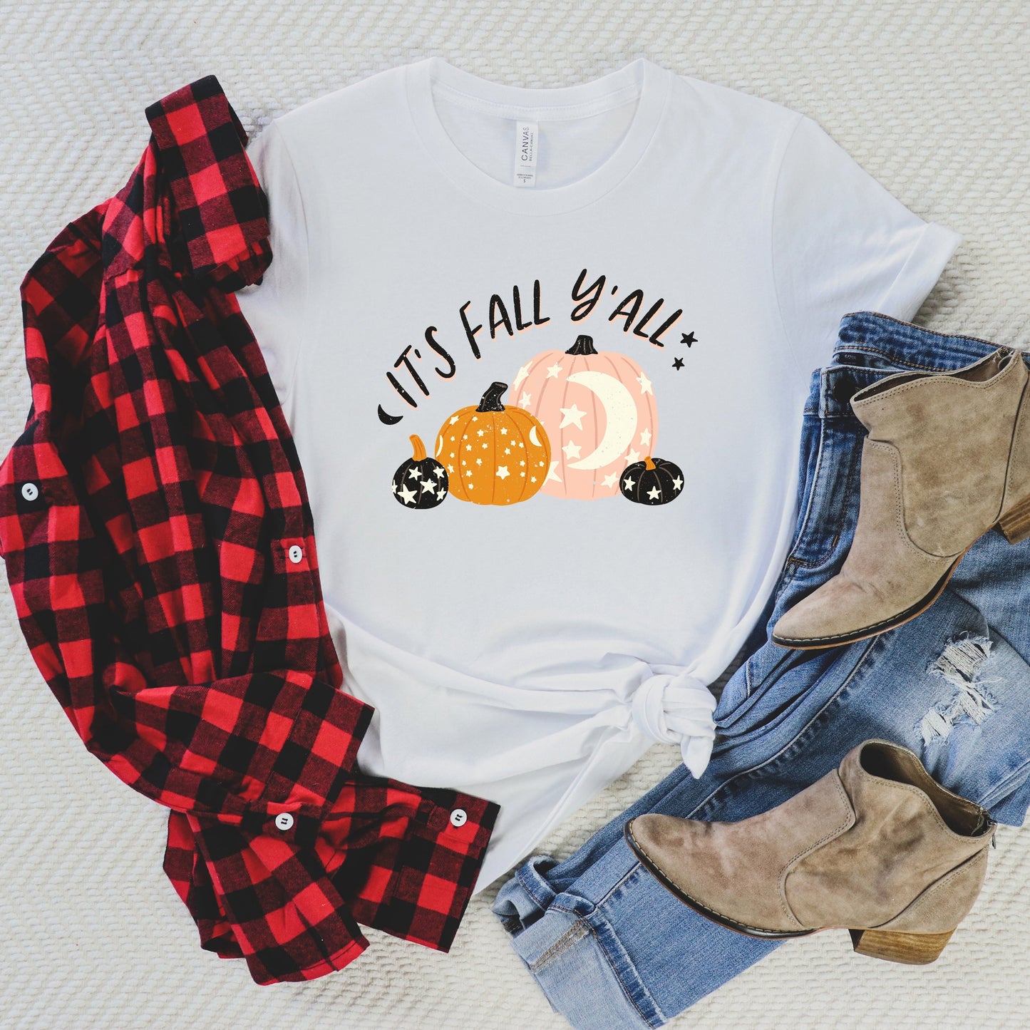 Boho It's Fall Y'all Pumpkins | Short Sleeve Crew Neck