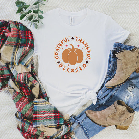 Grateful Thankful Blessed Circle | Short Sleeve Crew Neck