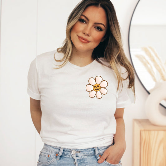 Distressed Flowers And Pumpkins | Short Sleeve Crew Neck | Front And Back Ink