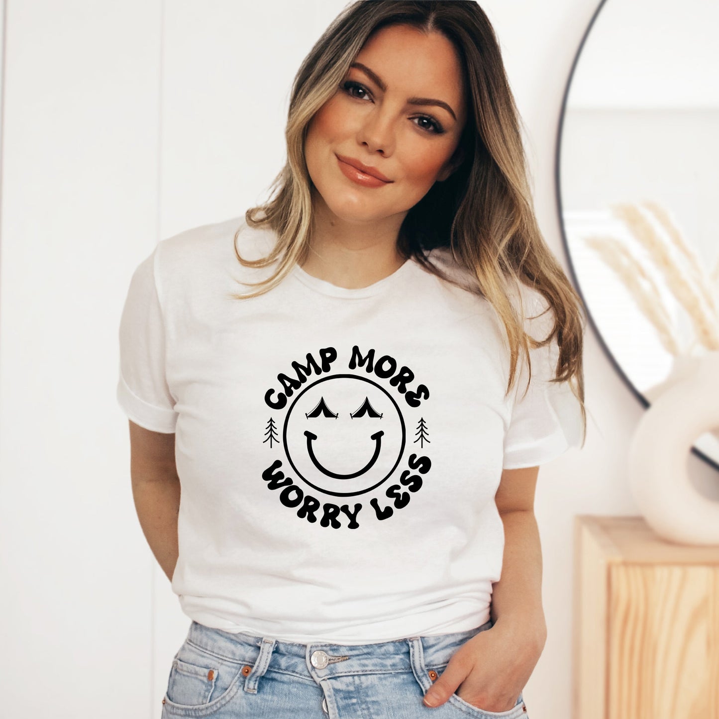 Camp More Worry Less Smiley Face | Short Sleeve Graphic Tee