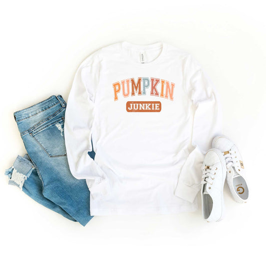Varsity Pumpkin Junkie | Long Sleeve Crew Neck