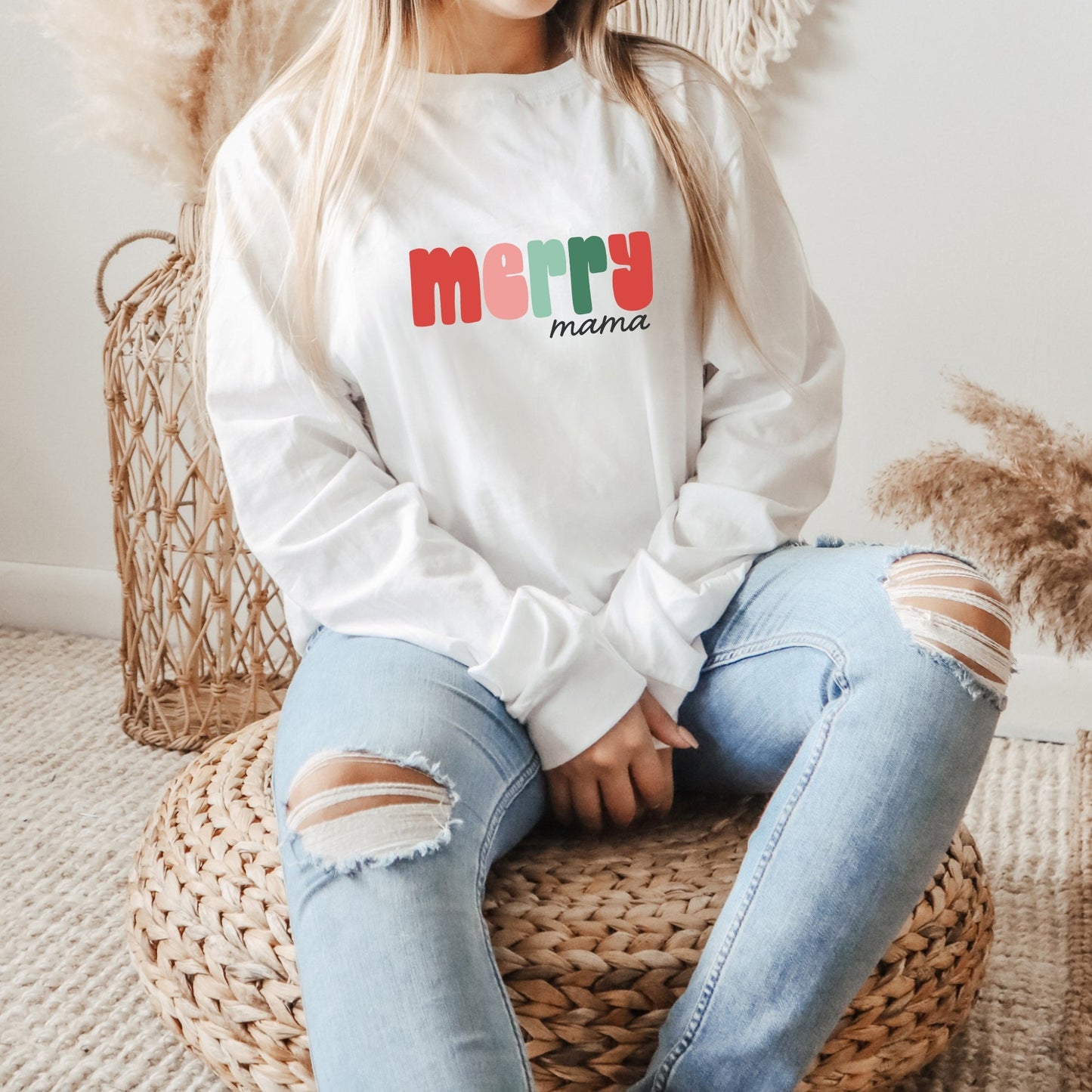 Merry Mama Bold Colorful | Long Sleeve Crew Neck