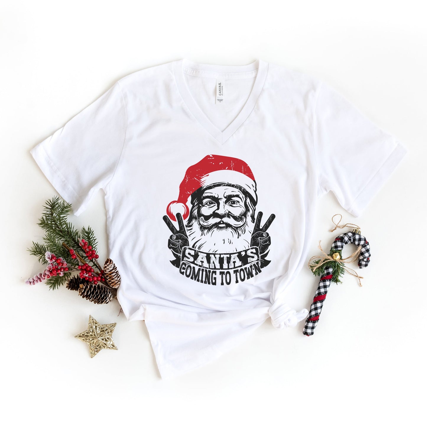Santa's Coming to Town Peace | Short Sleeve V-Neck