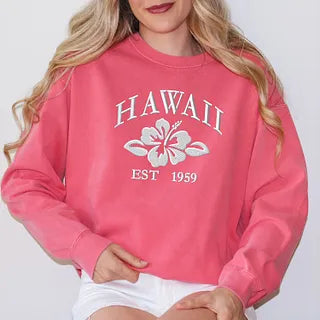 Embroidered Hawaii Flower | Garment Dyed Sweatshirt