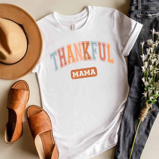 Varsity Thankful Mama | Short Sleeve Crew Neck