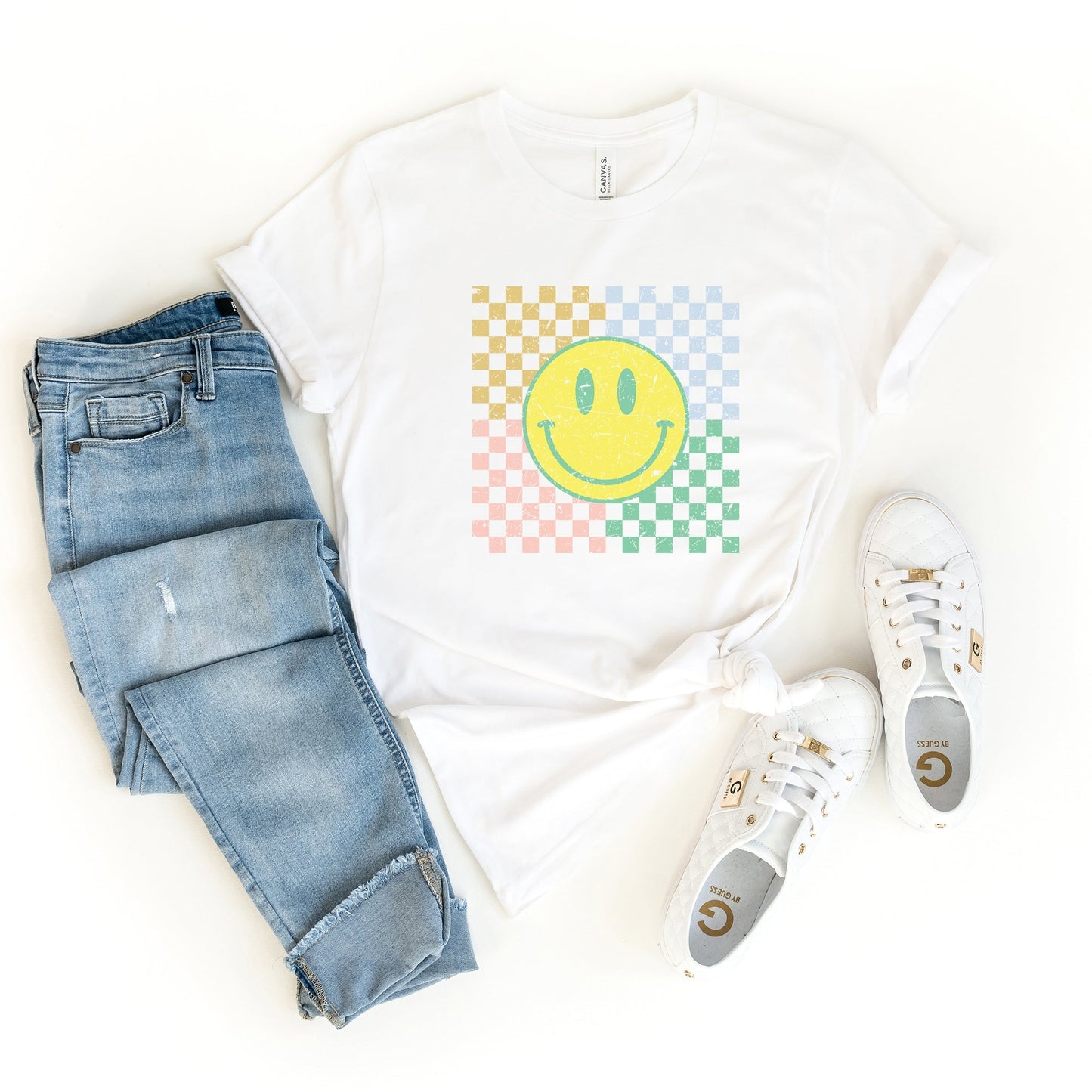 Four Square Smiley Face | Short Sleeve Crew Neck
