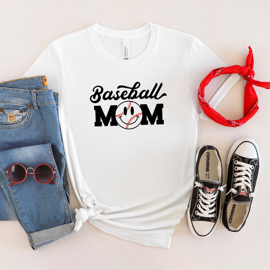 Baseball Mom Smiley Face | Short Sleeve Crew Neck