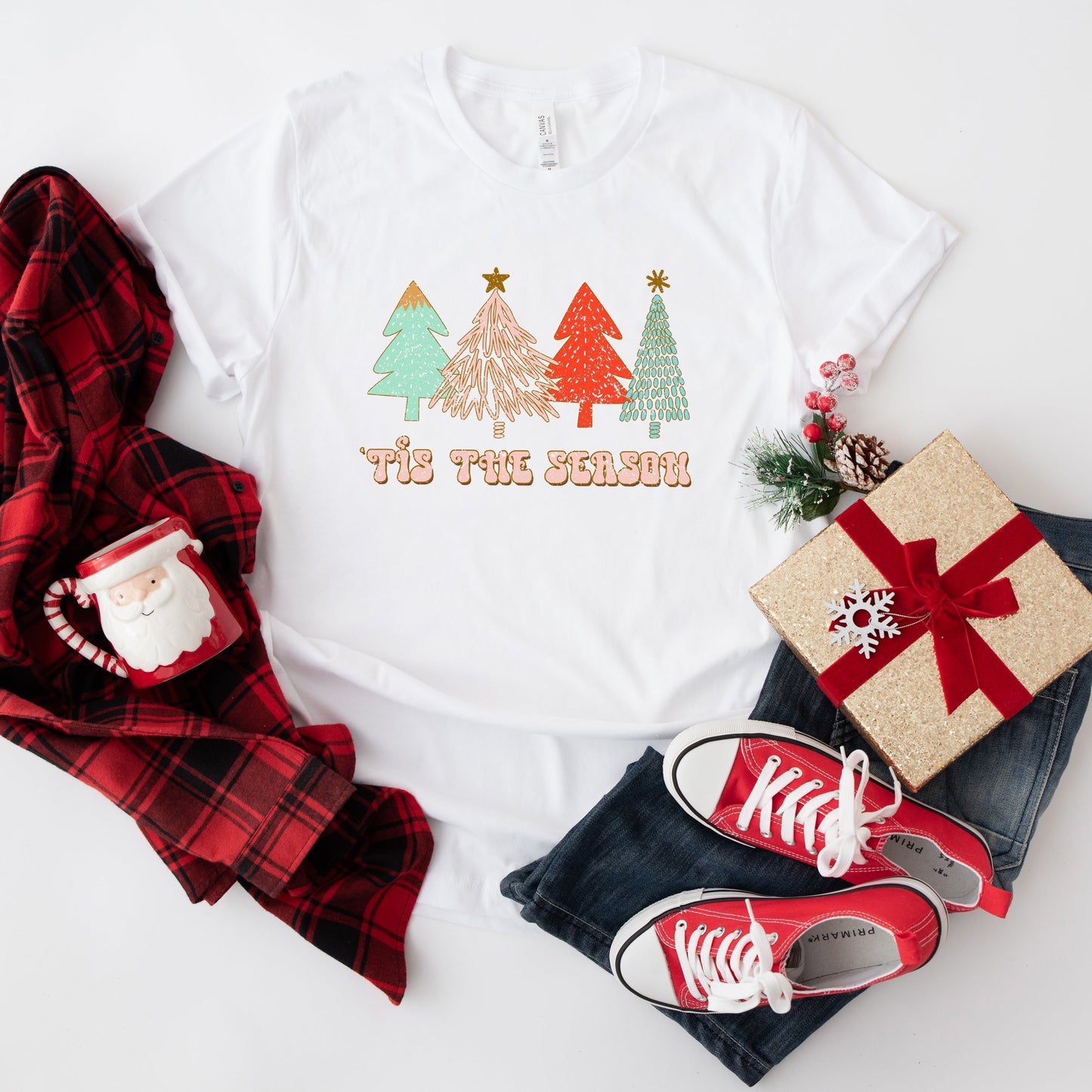 Tis The Season Trees Grunge | Short Sleeve Crew Neck