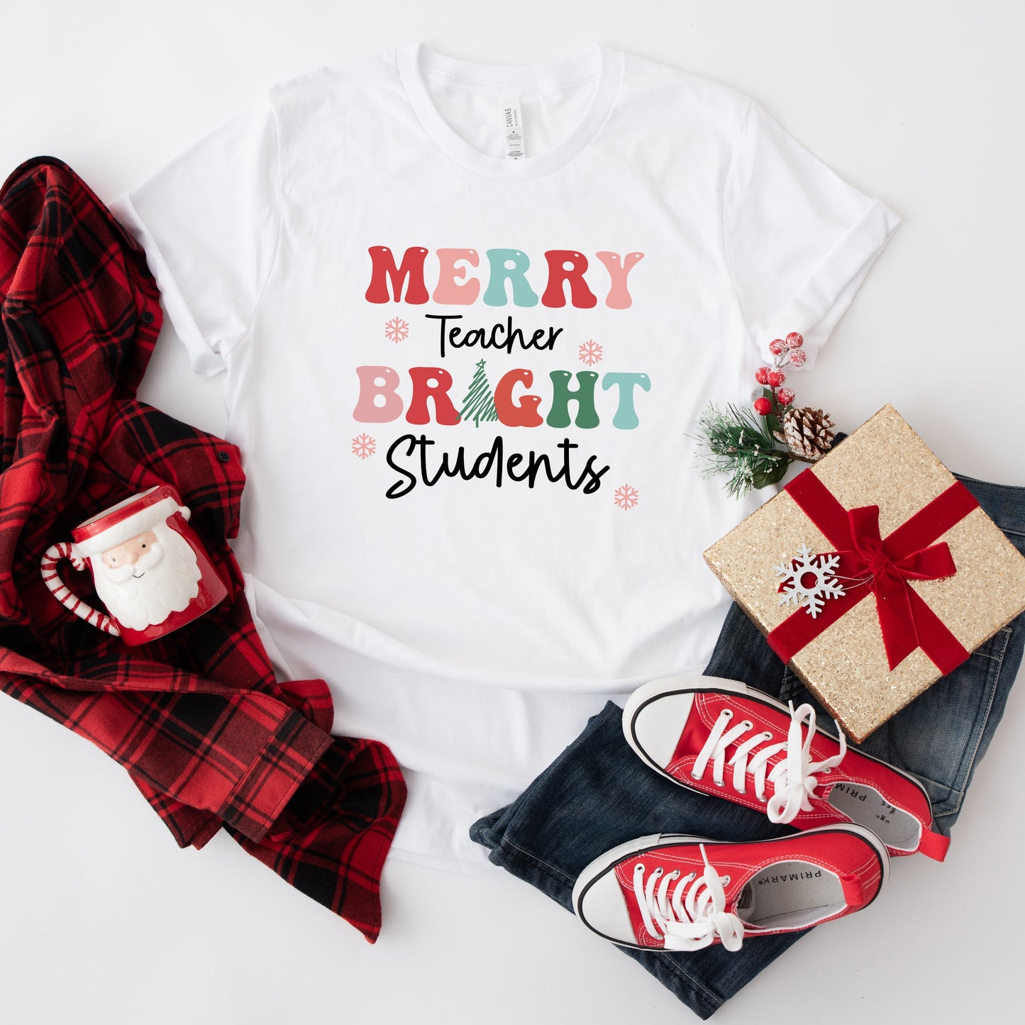 Merry Teacher Bright Students | Short Sleeve Crew Neck
