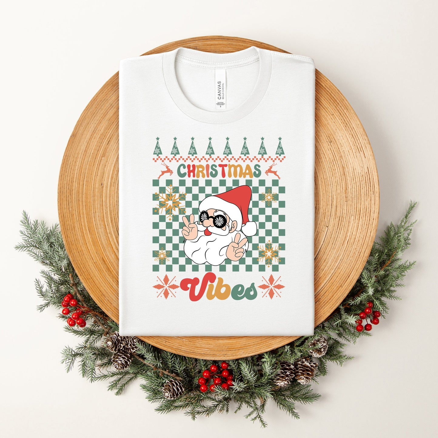 Christmas Vibes Peace Sign | Short Sleeve Crew Neck