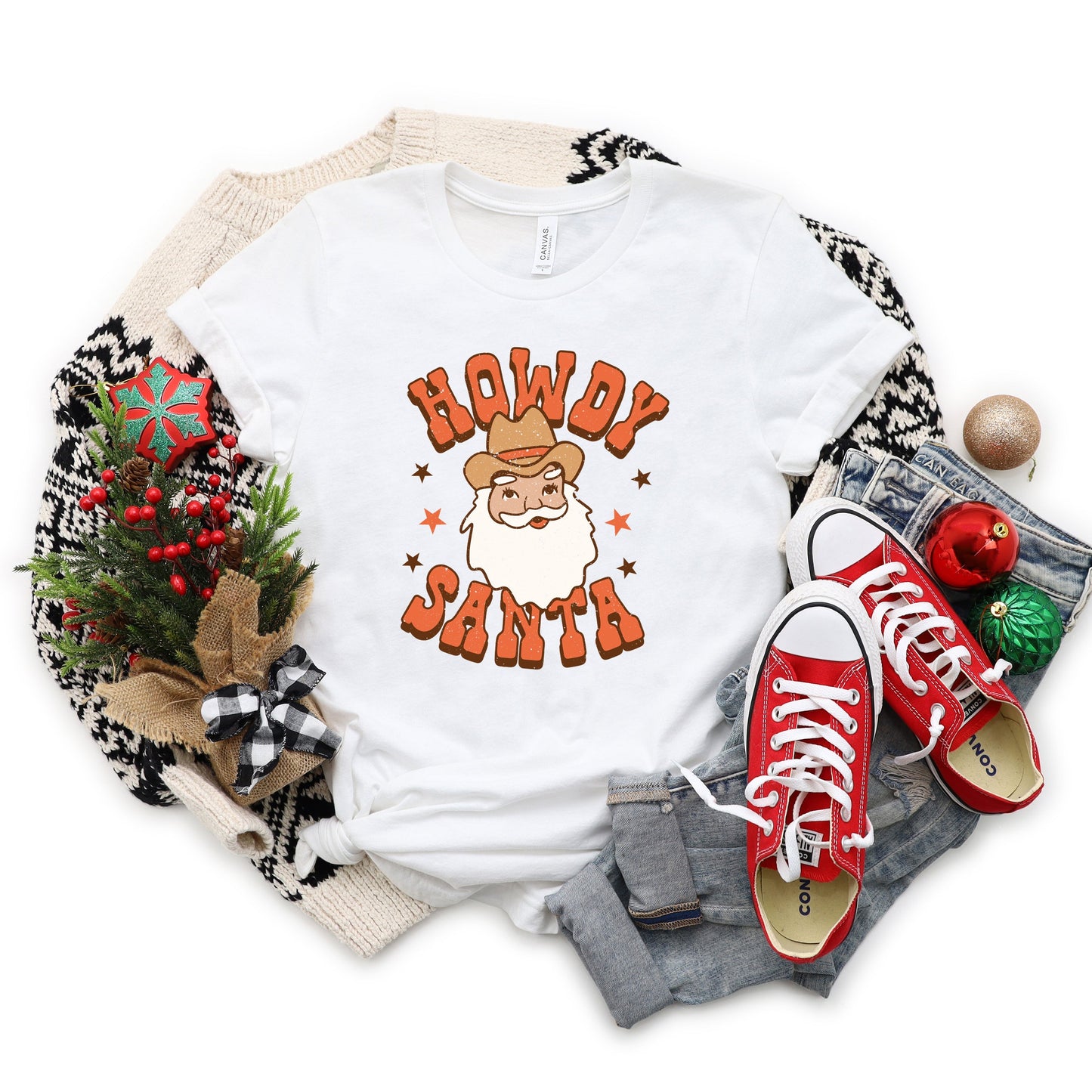 Retro Howdy Santa | Short Sleeve Crew Neck