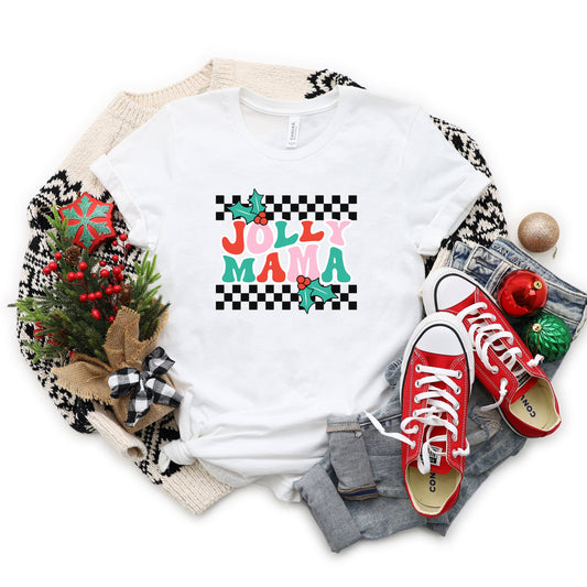 Jolly Mama Checkered | Short Sleeve Crew Neck