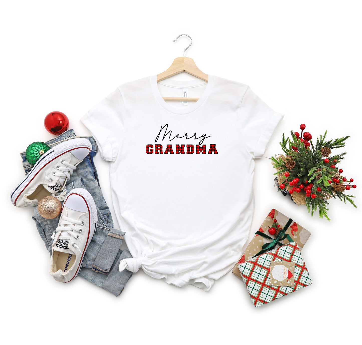 Merry Grandma Buffalo Plaid | Short Sleeve Crew Neck