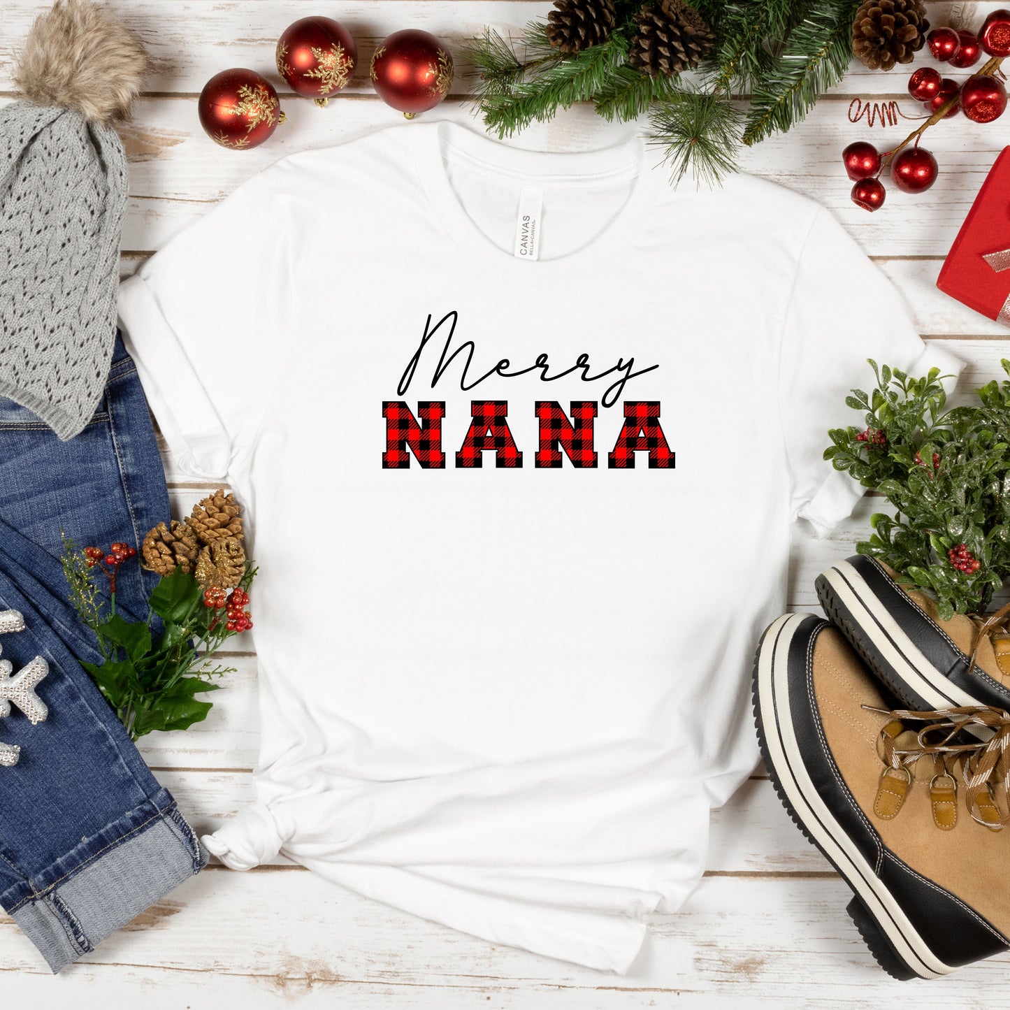 Merry Nana Buffalo Plaid | Short Sleeve Crew Neck