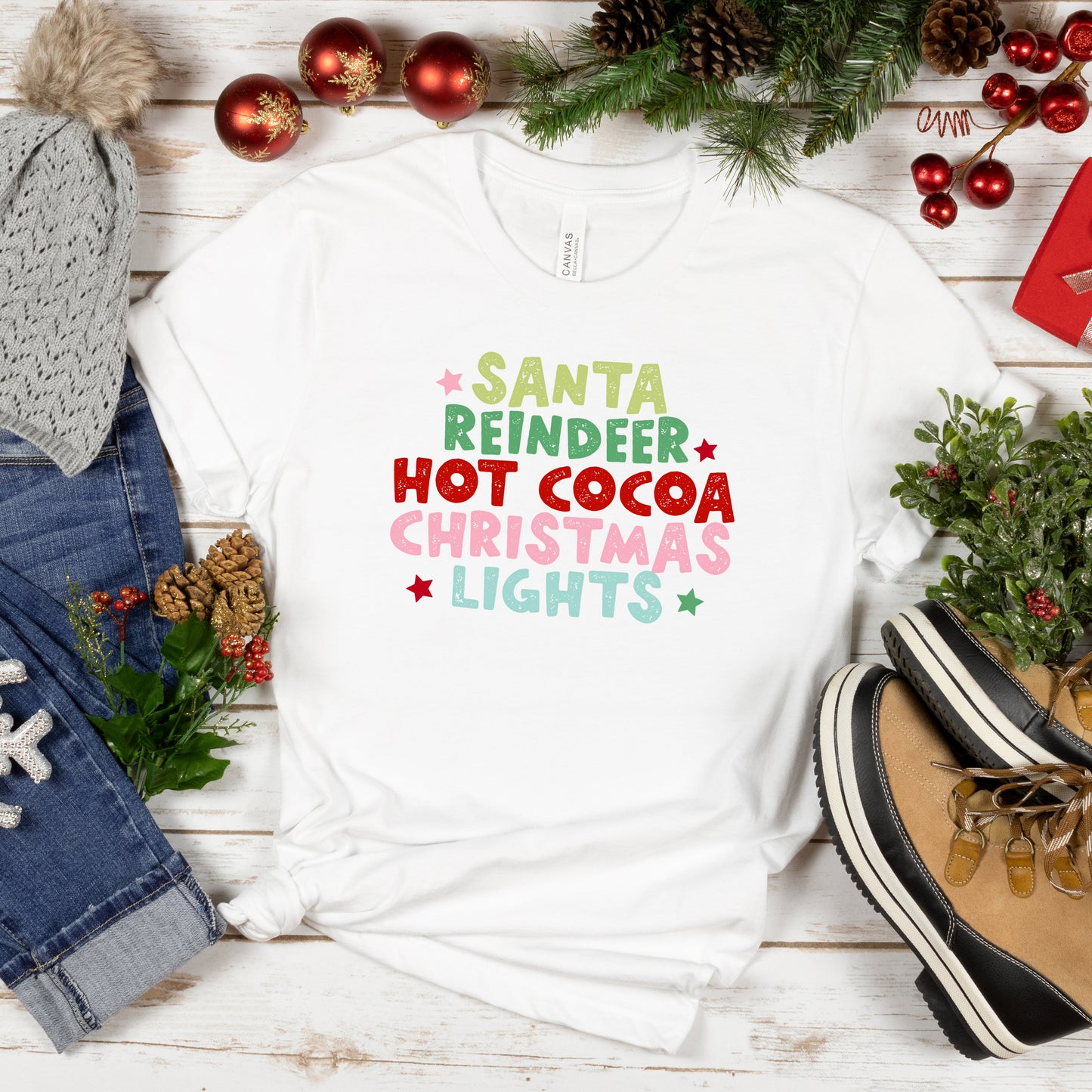 Santa Reindeer Hot Cocoa | Short Sleeve Crew Neck