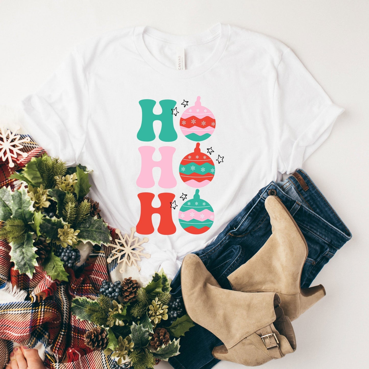 Ho Ho Ho Ornaments | Short Sleeve Crew Neck