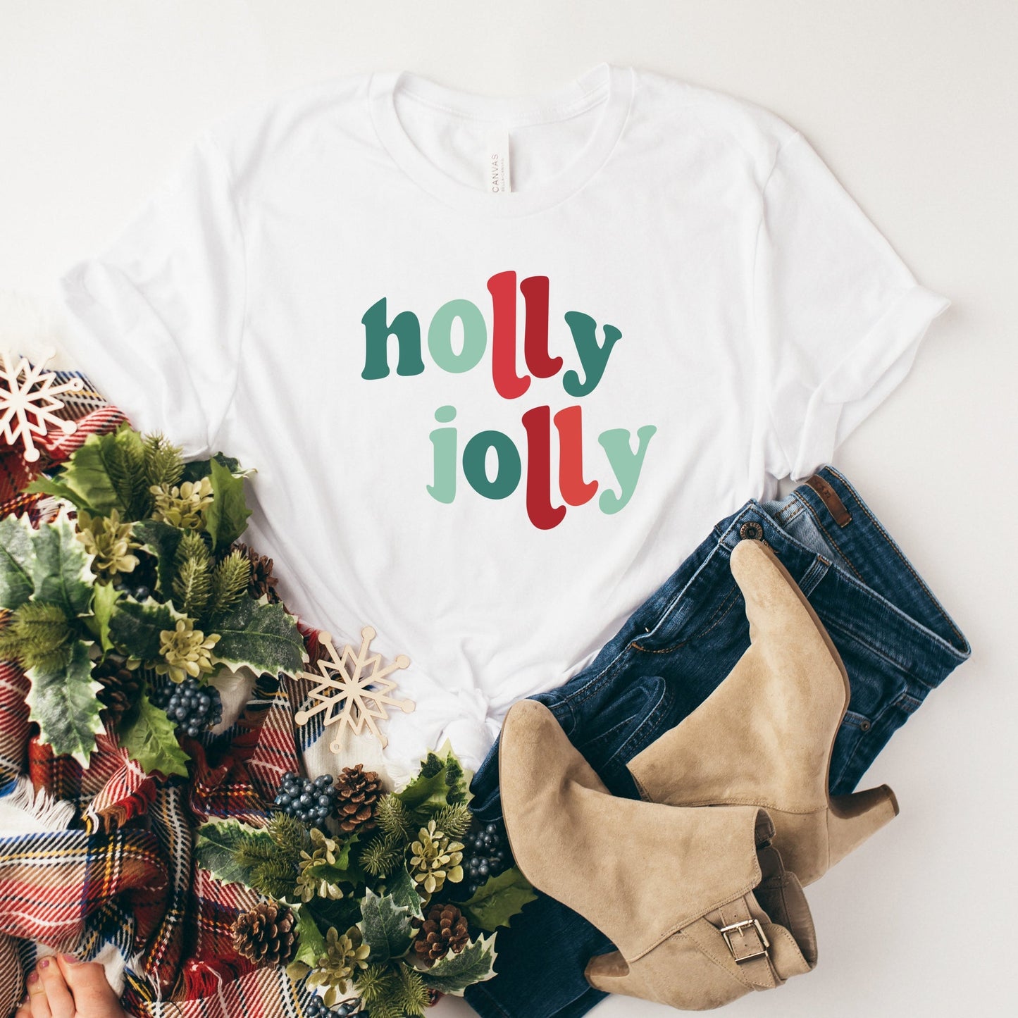 Holly Jolly Colorful | Short Sleeve Crew Neck