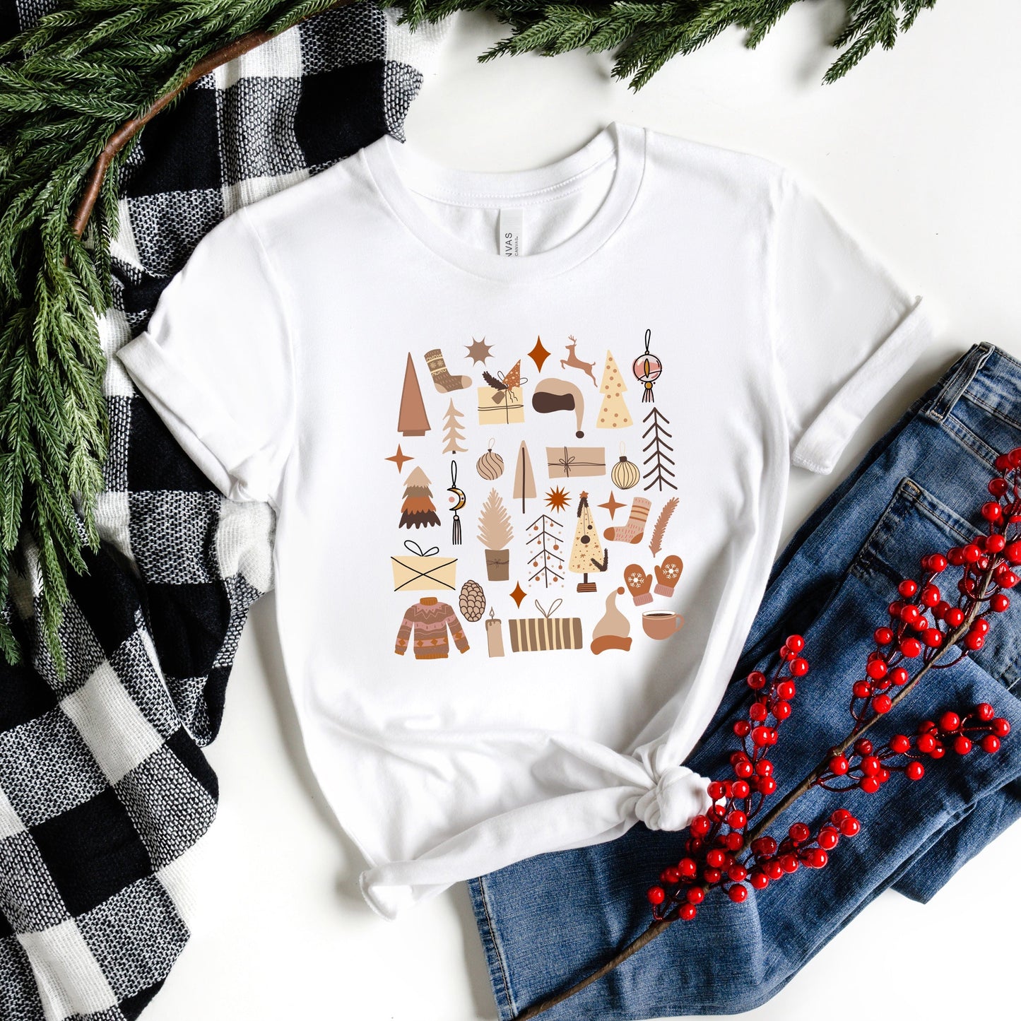 Boho Neutral Christmas Chart | Short Sleeve Crew Neck