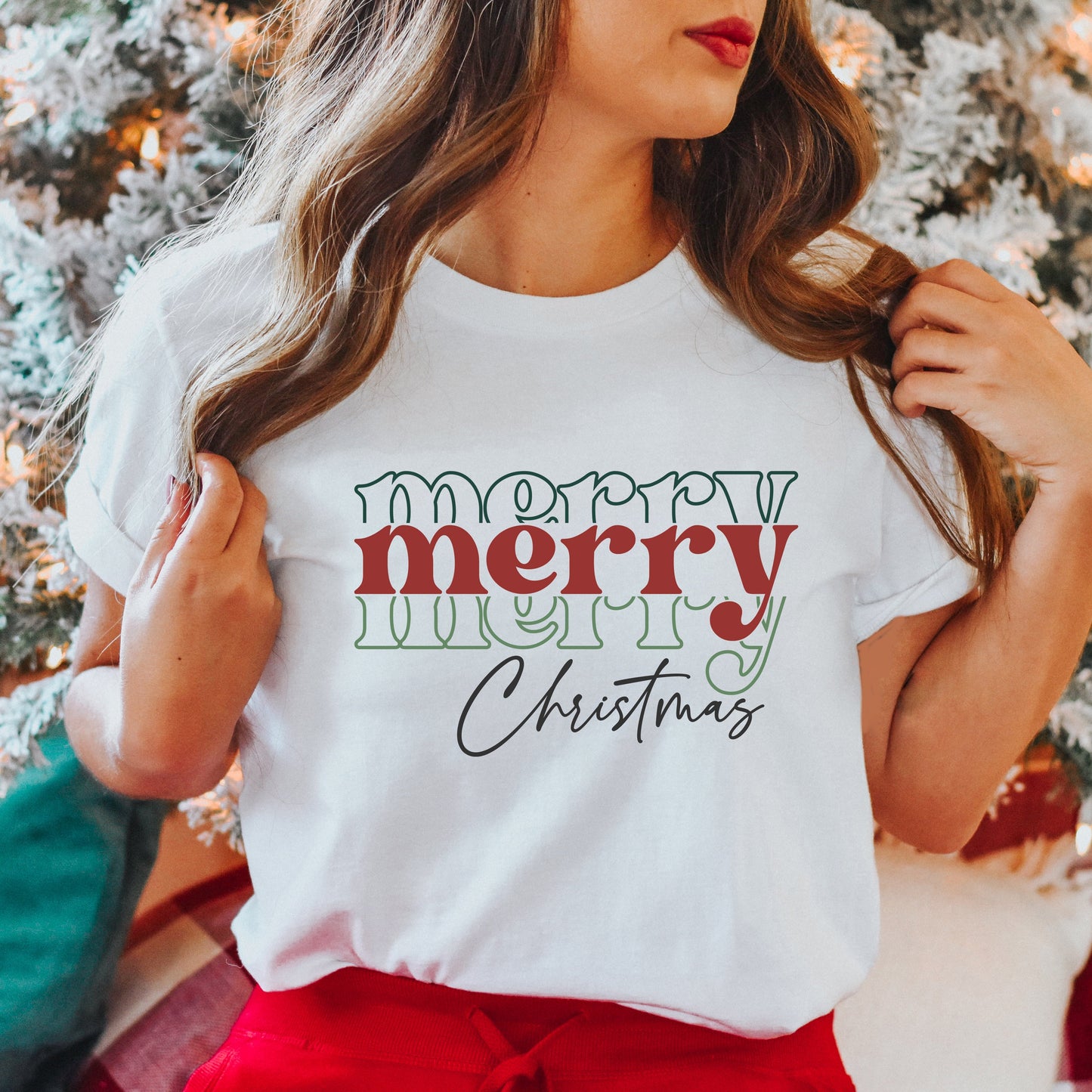 Merry Christmas Stacked | Short Sleeve Crew Neck