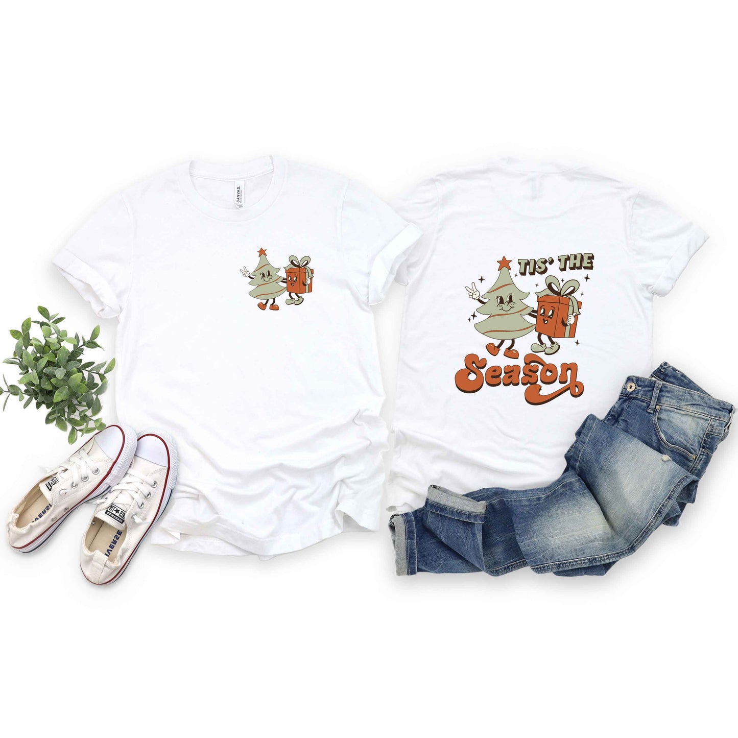 Retro Tis The Season Tree | Short Sleeve Crew Neck | Front And Back Ink