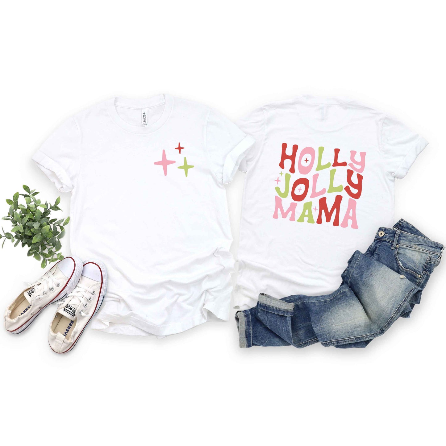 Holly Jolly Mama Christmas | Short Sleeve Crew Neck | Front And Back Ink