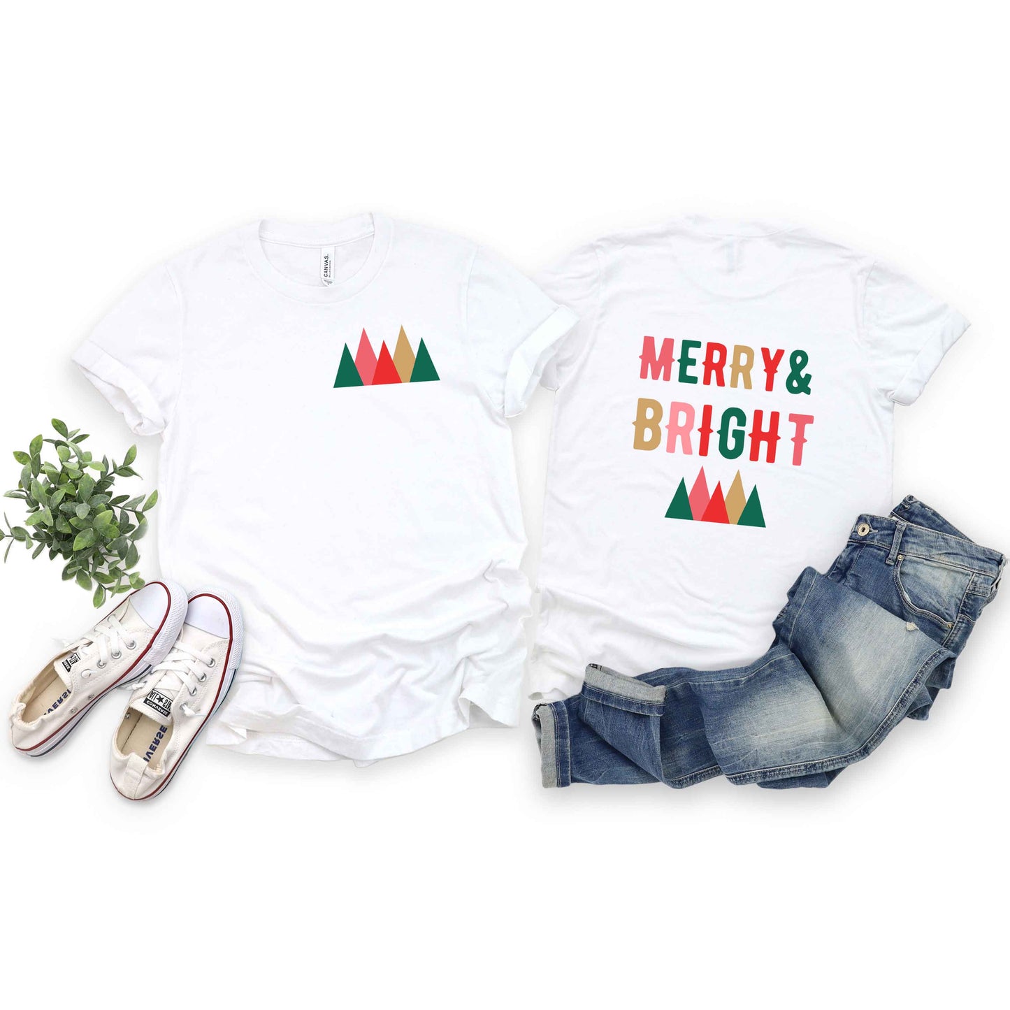 Merry And Bright Mountains | Short Sleeve Crew Neck | Front And Back Ink