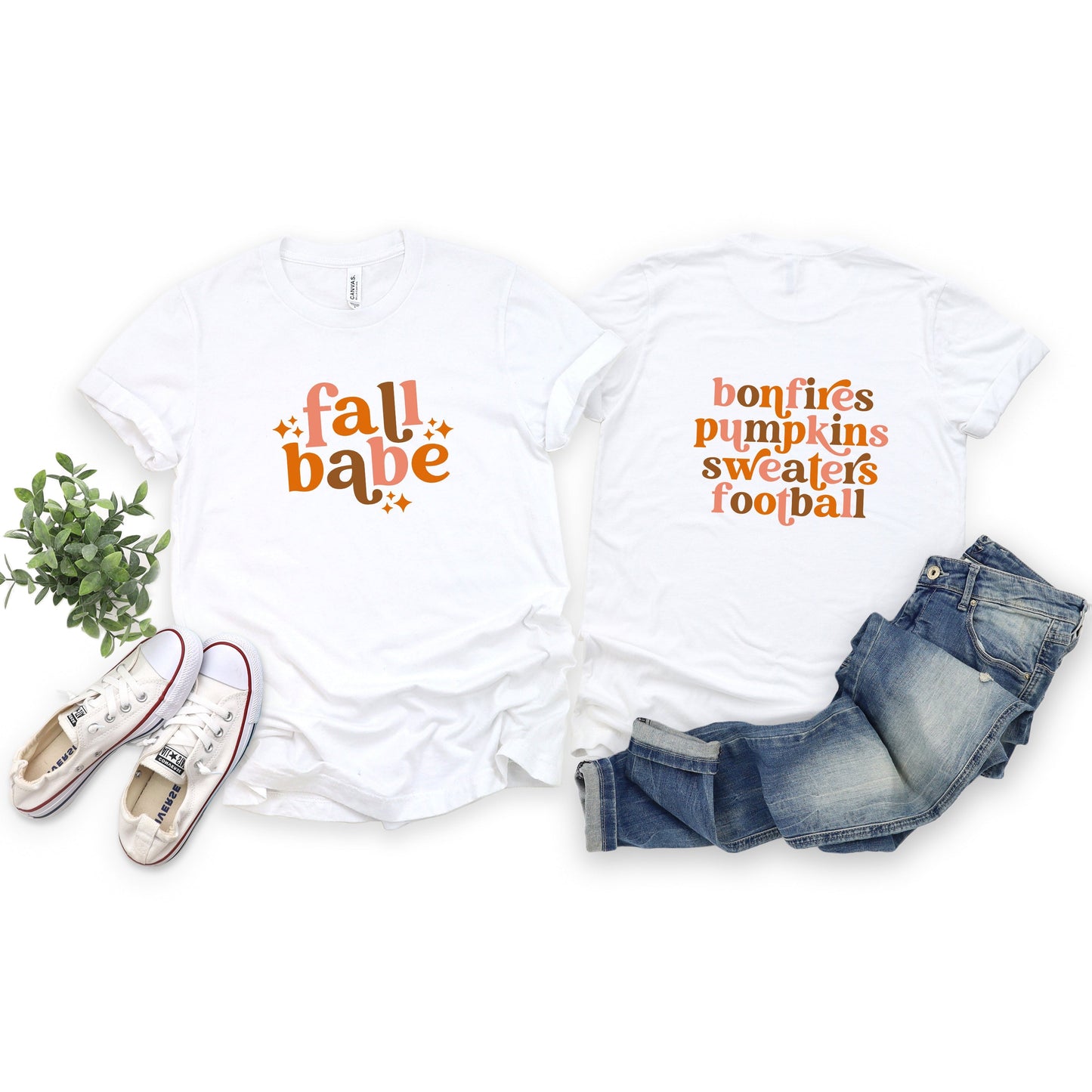 Fall Babe Stars | Bonfires Pumpkins Sweaters | Short Sleeve Crew Neck
