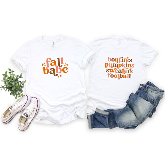 Fall Babe Stars | Bonfires Pumpkins Sweaters | Short Sleeve Crew Neck