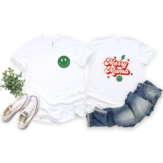 Merry Mama Checkered | Short Sleeve Crew Neck | Front And Back Ink