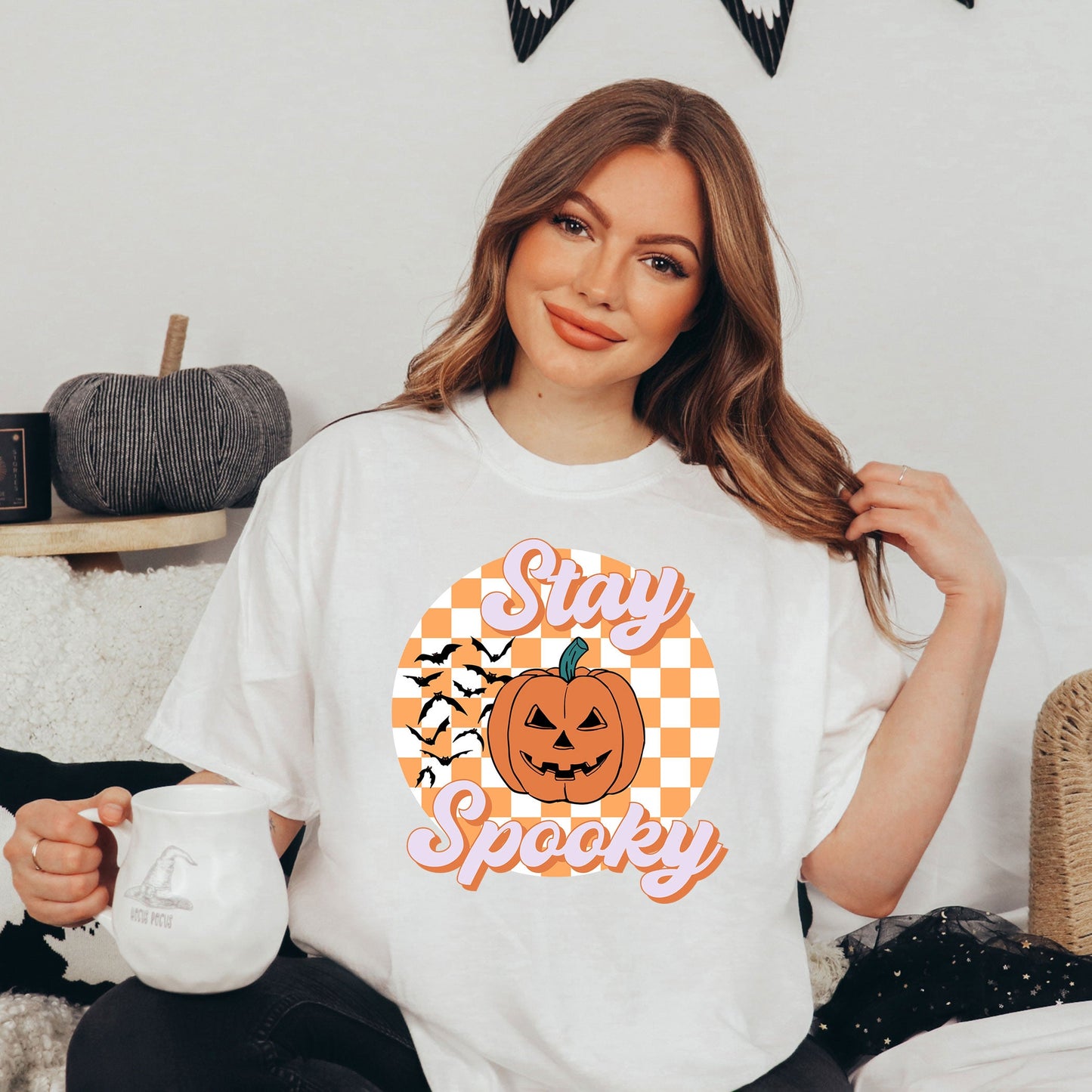 Stay Spooky Bats Checkered | Garment Dyed Tee