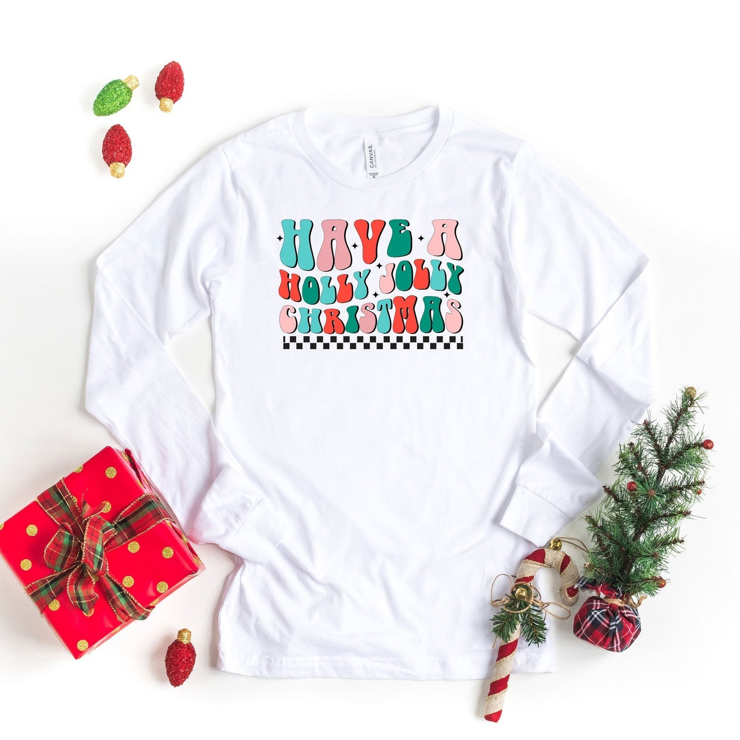 Retro Have A Holly Jolly Christmas | Long Sleeve Graphic Tee
