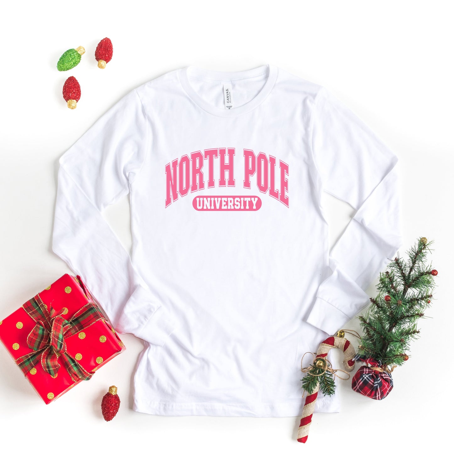 Pink North Pole University | Long Sleeve Crew Neck