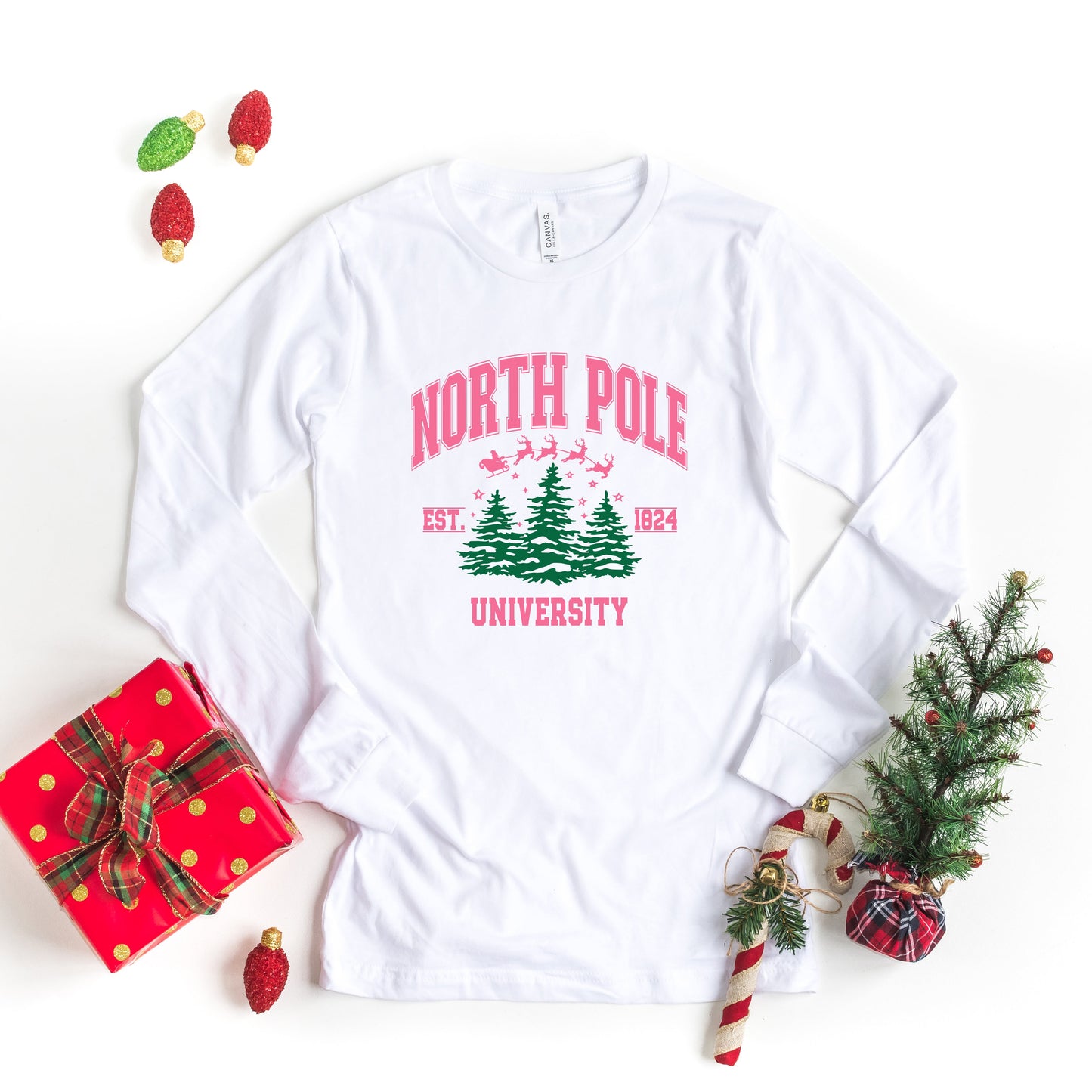 North Pole University Pink Trees | Long Sleeve Crew Neck