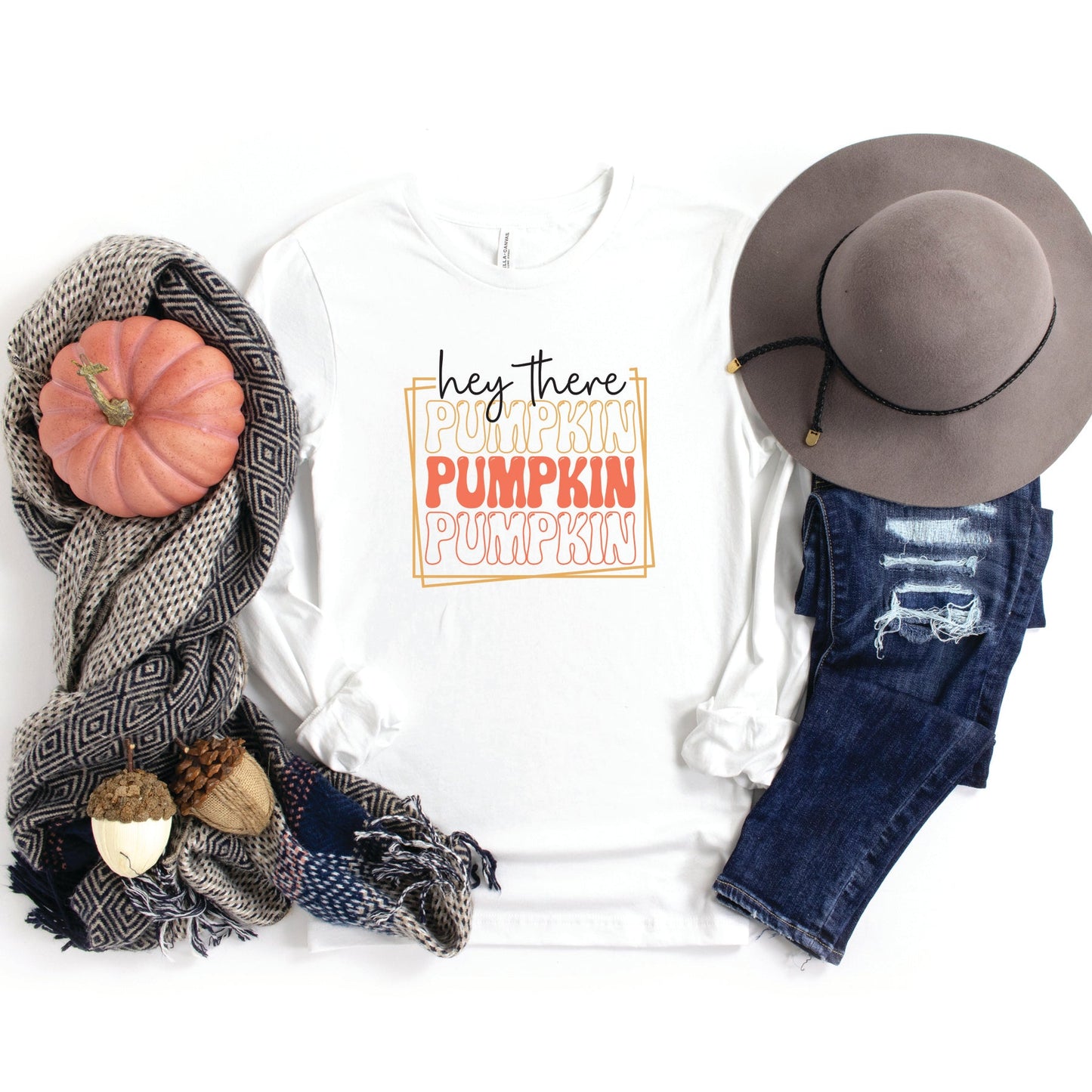 Hey There Pumpkin Stacked | Long Sleeve Crew Neck
