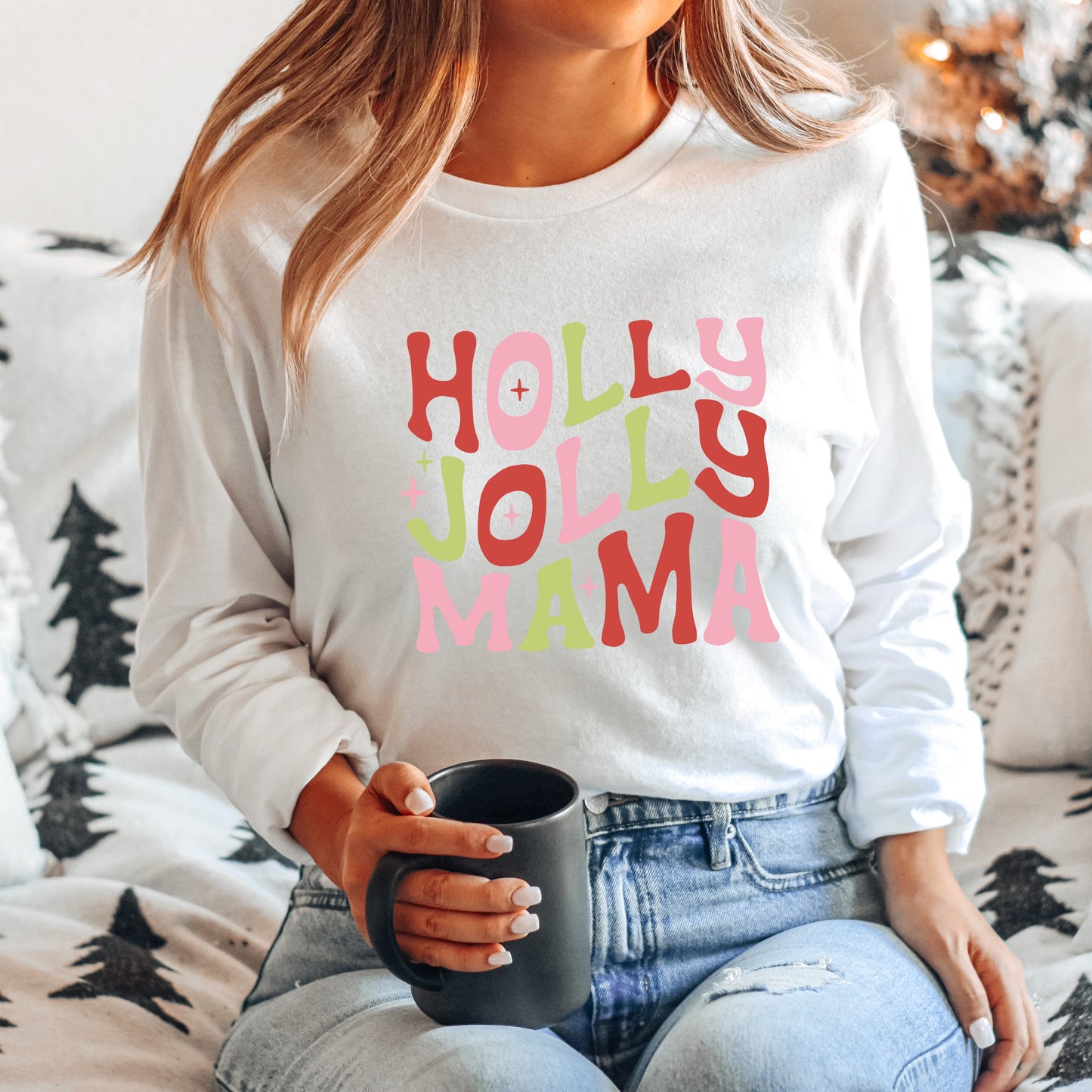 Holly Jolly Mama Colorful | Long Sleeve Crew Neck