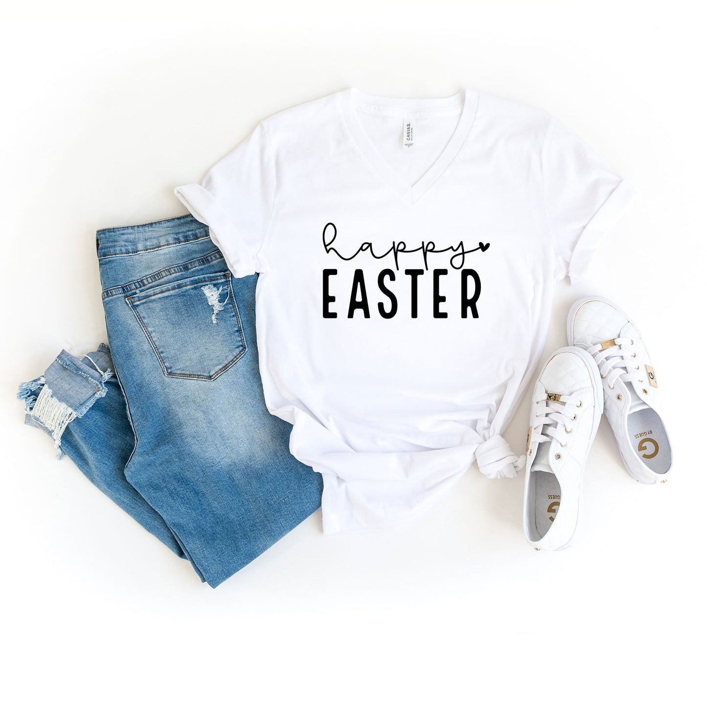 Happy Easter With Heart | Short Sleeve V-Neck