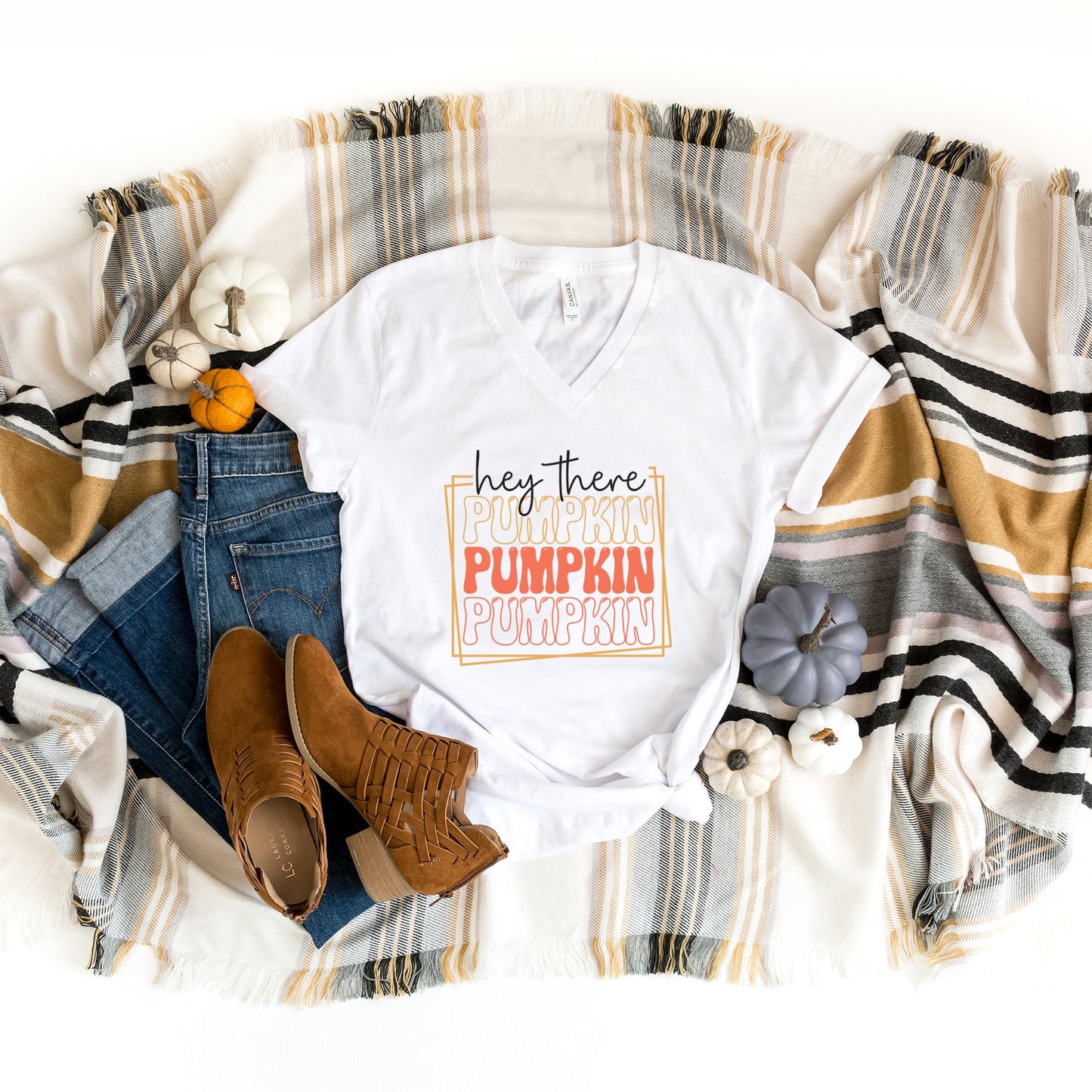 Hey There Pumpkin Stacked | Short Sleeve V-Neck
