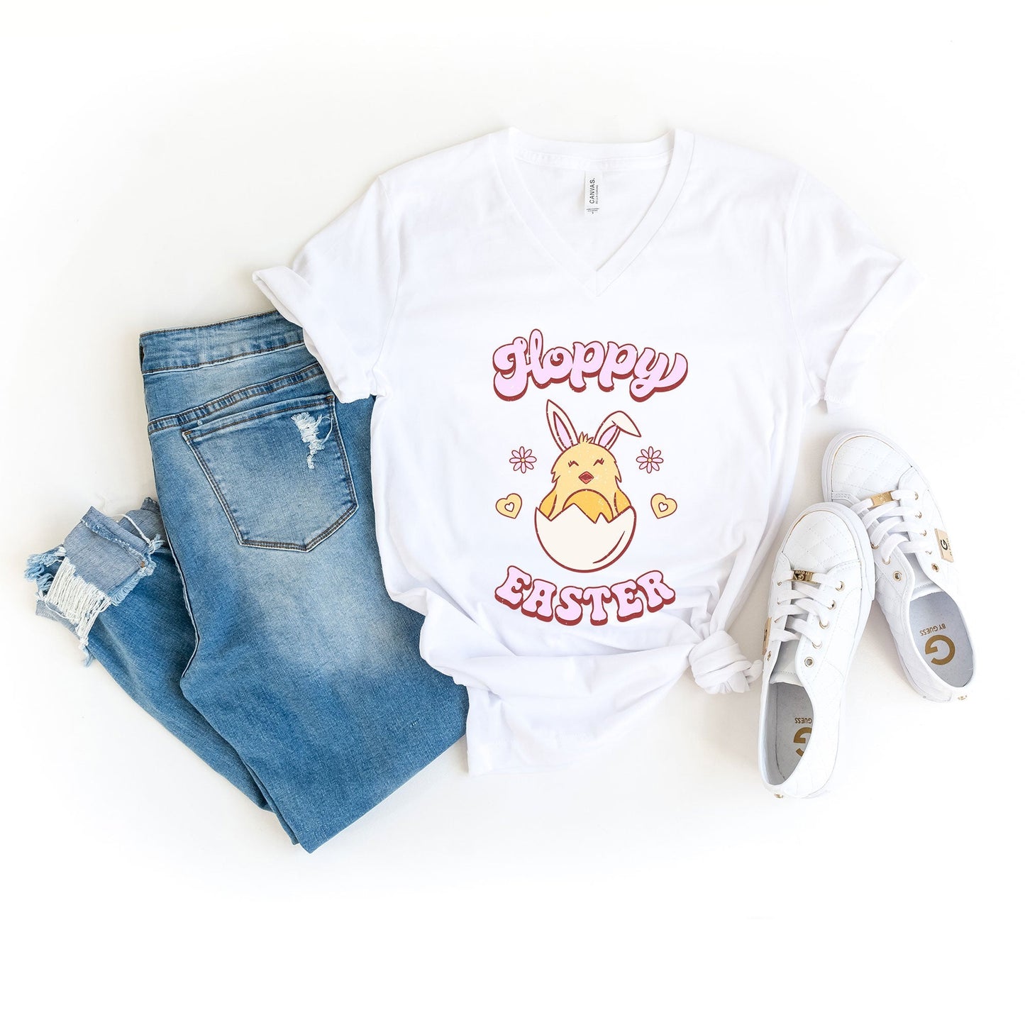 Hoppy Easter Chick Colorful | Short Sleeve V-Neck