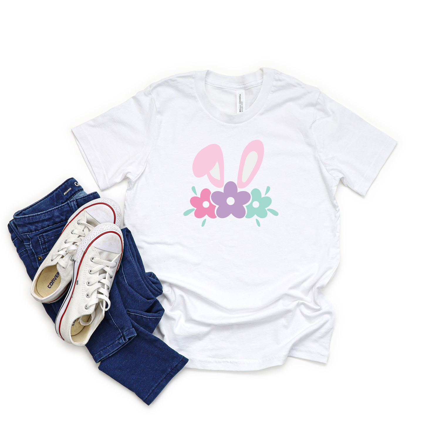 Bunny Ears With Flowers | Short Sleeve Crew Neck