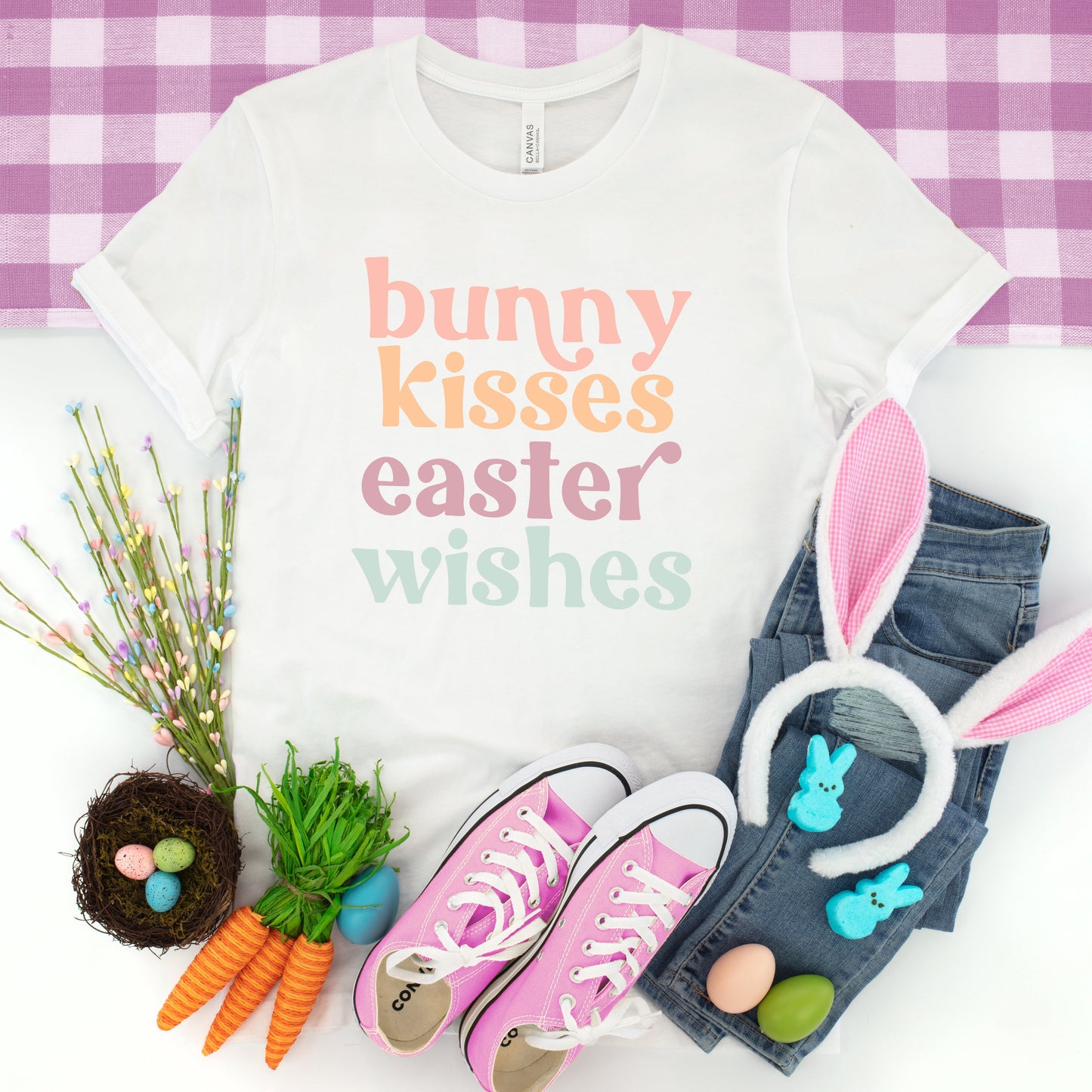 Bunny Kisses Easter Wishes | Short Sleeve Crew Neck