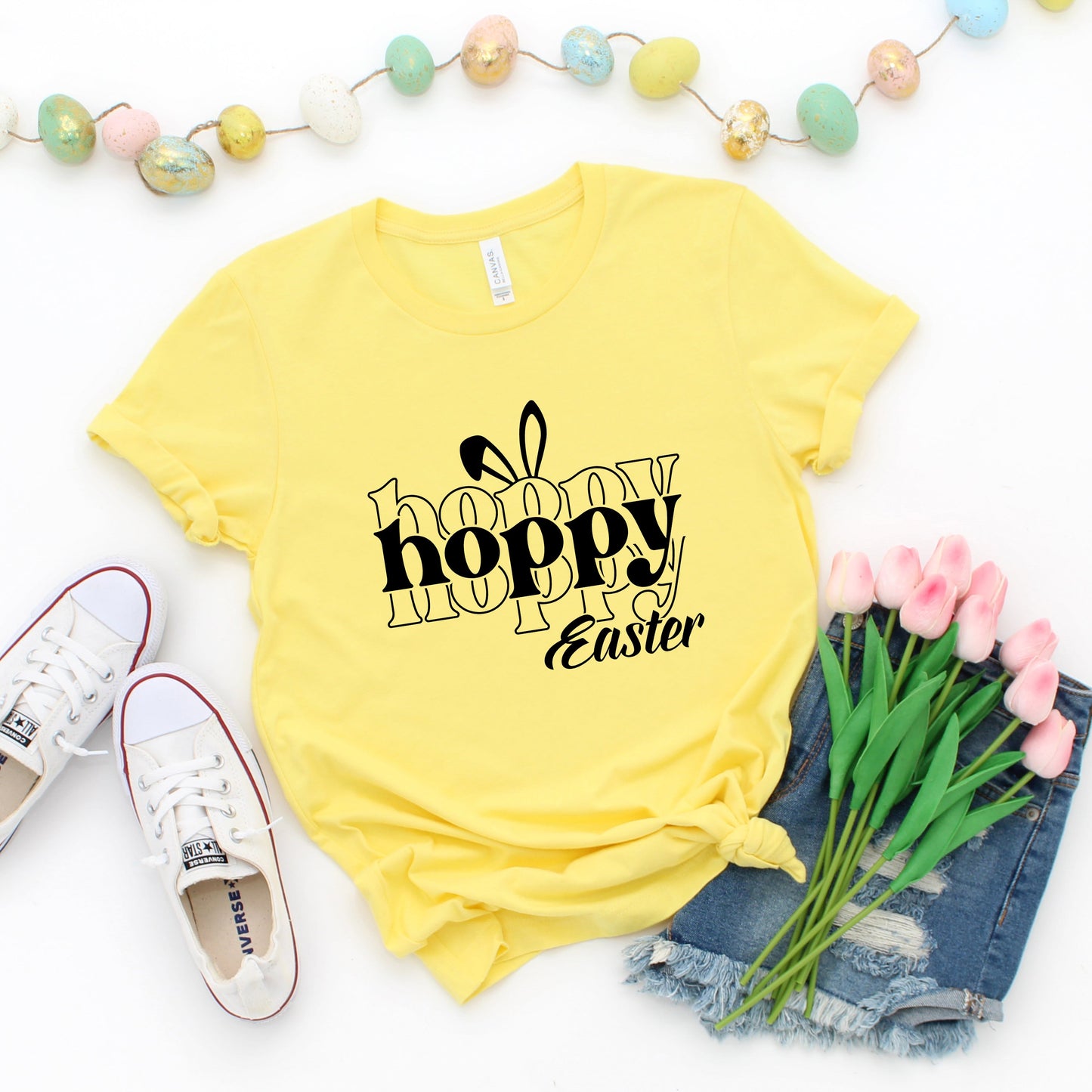 Hoppy Easter Stacked With Ears | Short Sleeve Crew Neck