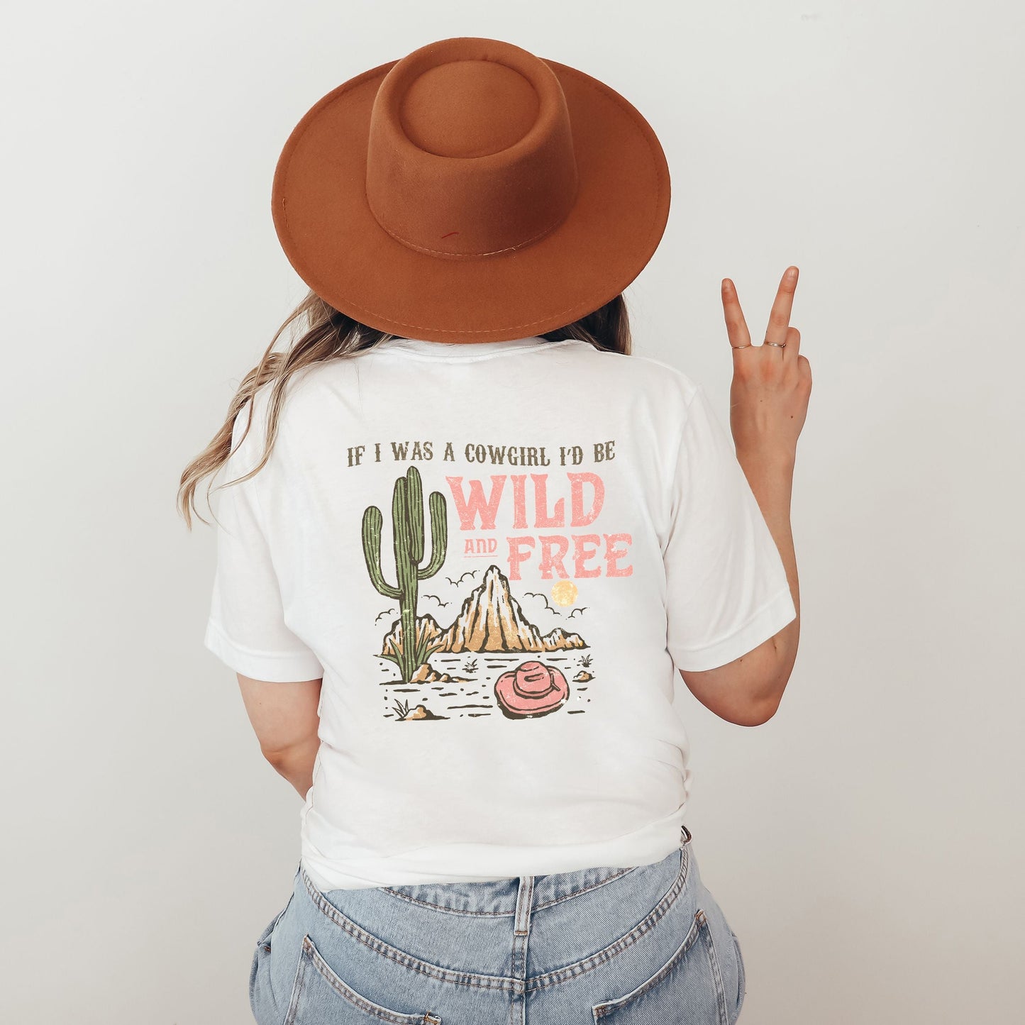 Retro Wild and Free Cowgirl | Short Sleeve Crew Neck | Back